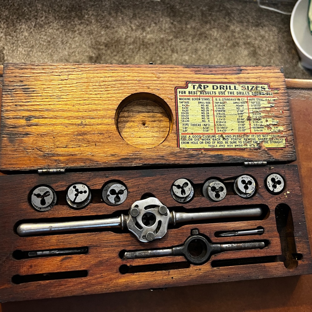 Vintage Tap and Drill Set in Wooden Case